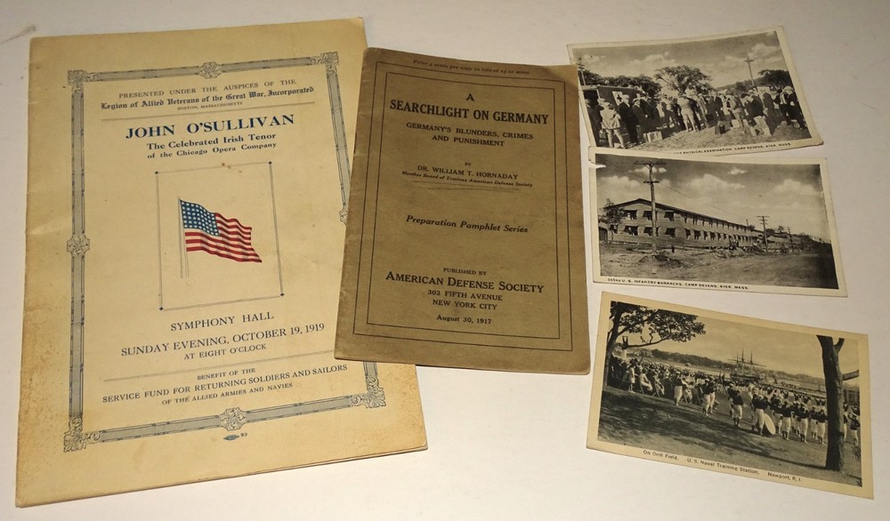 Camp Devens Postcards, 1917 Germany Blunders Book, 1919 John O'Sullivan Program