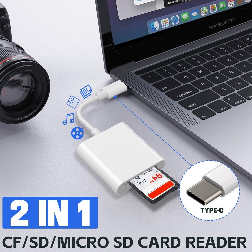 USB C SD Card Reader, Type C USB-C Dual Slot White