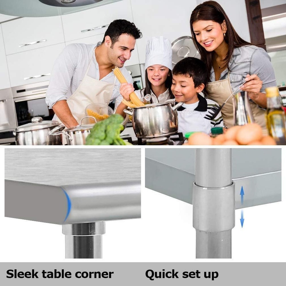 Stainless Steel Work Table Kitchen Work Table Scratch Resistent Commercial Work