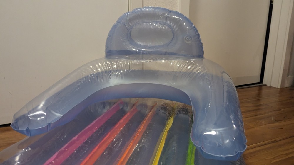 Intex Inflatable Pool Float Lounge with Rainbow Stripes, Headrest & Cup Holder