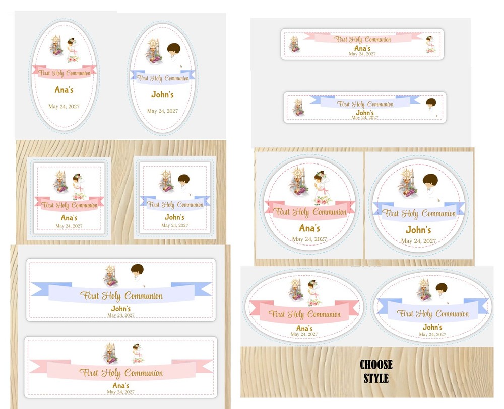 FIRST COMMUNION COMUNION RECUERDOS STICKERS DIFFERENT SIZES LABELS PERSONALIZED