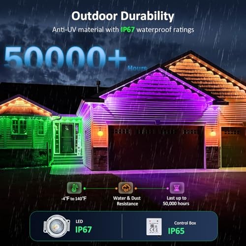 Permanent Outdoor Lights, Smart RGB Eave Light with Color Changing, 500FT