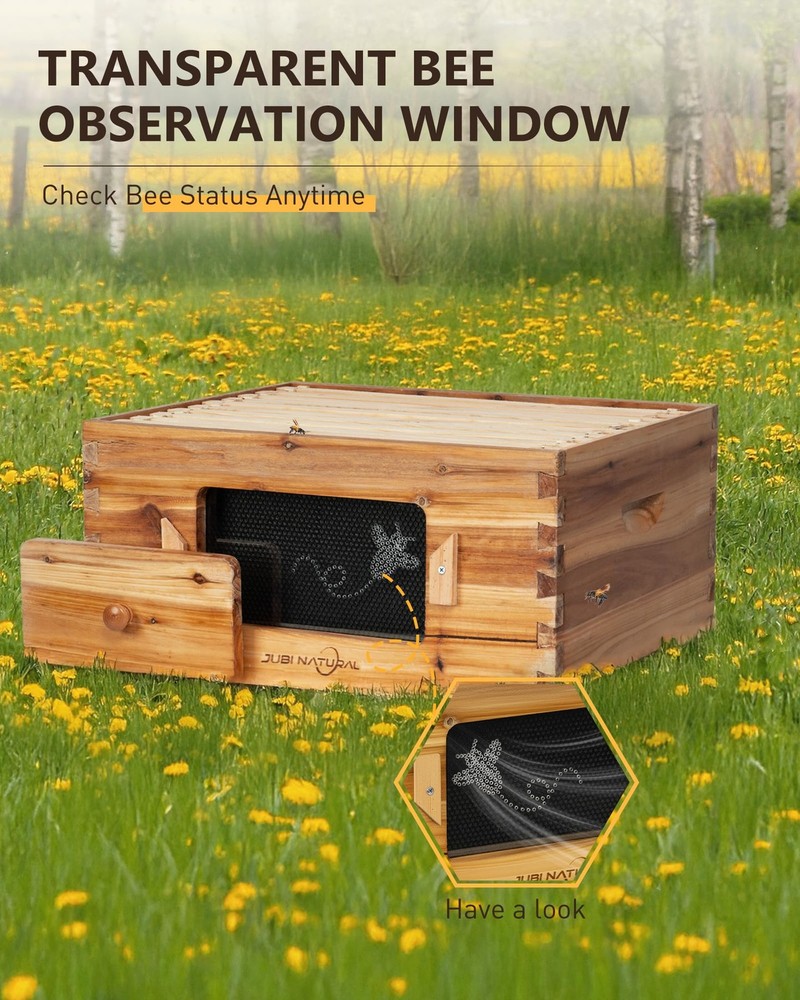 Bee Hive 10 Frame Deep Bee Box with Frames and Foundation, Beeswax Coated Lan...