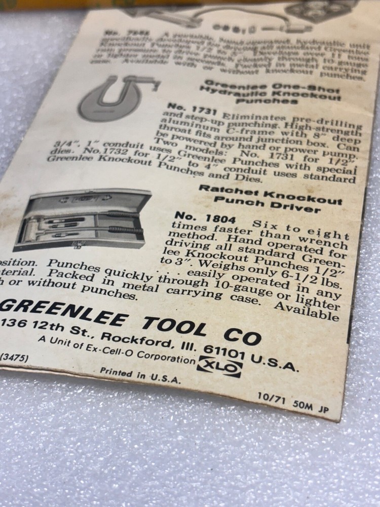 1971 greenlee 735 knockout punch tool leather case box