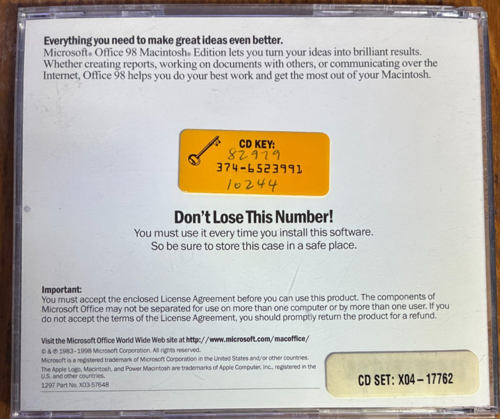 Microsoft Office 98 Macintosh Edition with CD Key