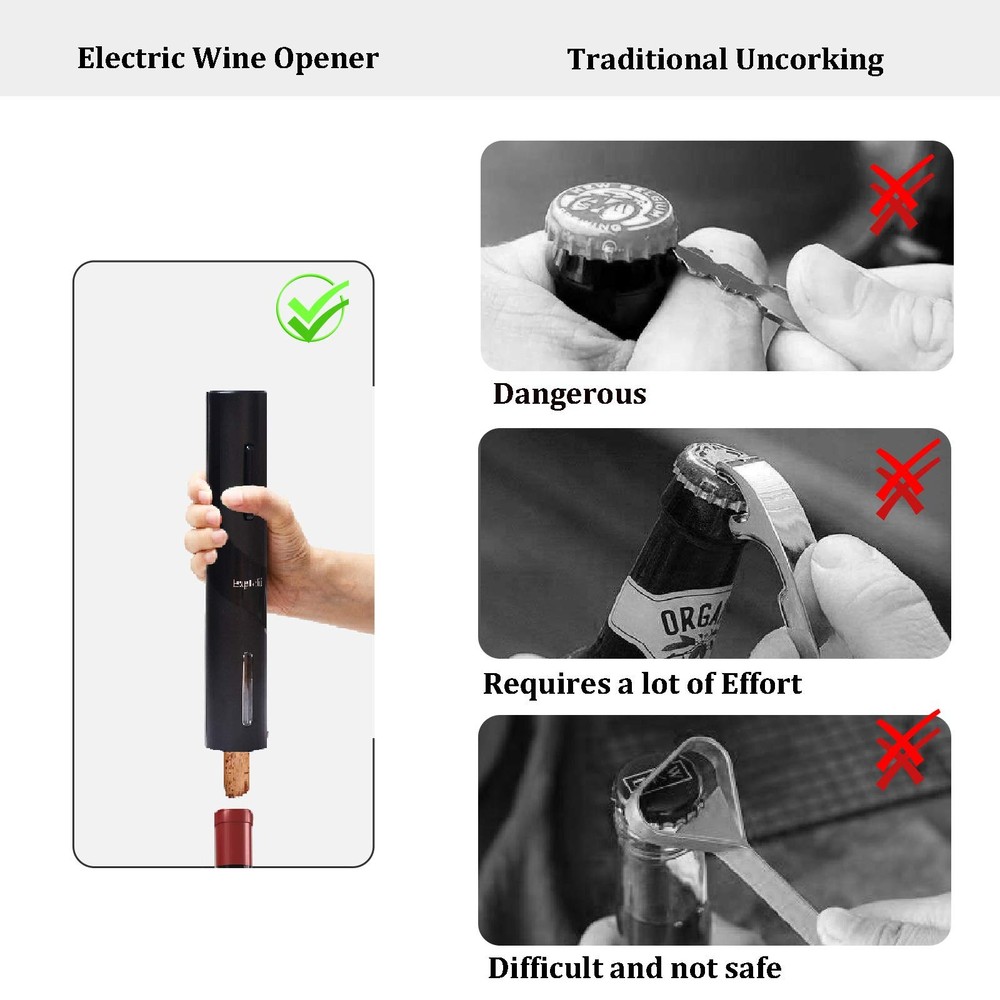 Exptolii Electric Wine Opener, Automatic Bottle Corkscrew with Battery-Black