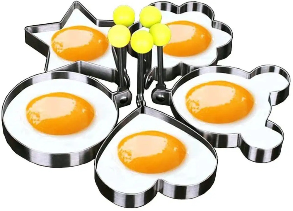 Stainless Steel 5 pc Egg and Pancake Mold Set, Fried Egg Pancake Maker, Egg Ring