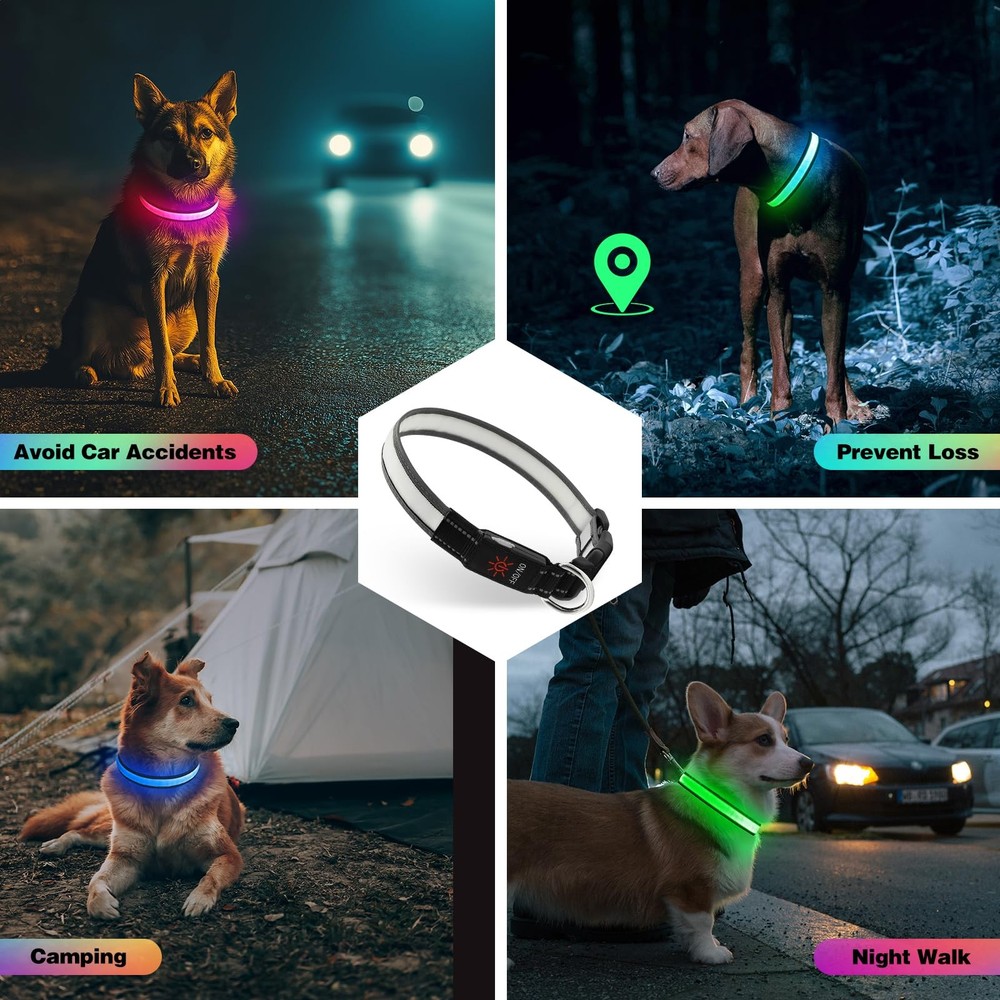 Light Up Dog Collar, Multicolor LED Collar with 7 Large,