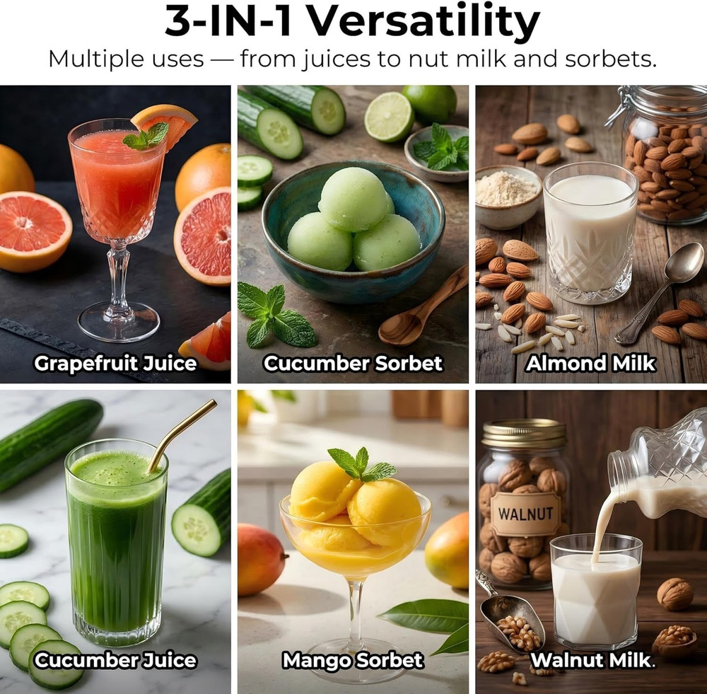 Cold Press Juicer Machine, 6.5" Large Feed Chute Masticating Extractor, Easy to