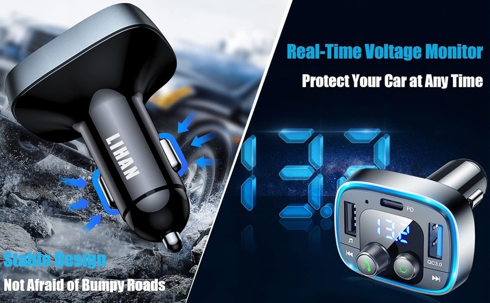 Bluetooth 5.4 Car Adapter: FM Transmitter, 48W Fast Charging, Hands-Free Calling