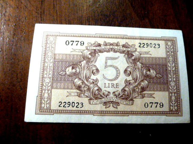 ITALY 5 Lire 1944 UNC