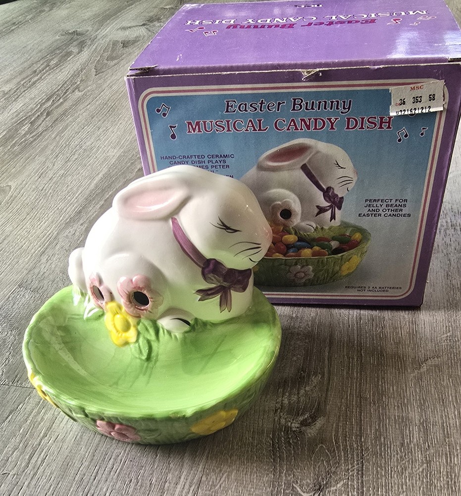 Vintage Bunny Musical Easter Candy Dish Motion Sensor * Works