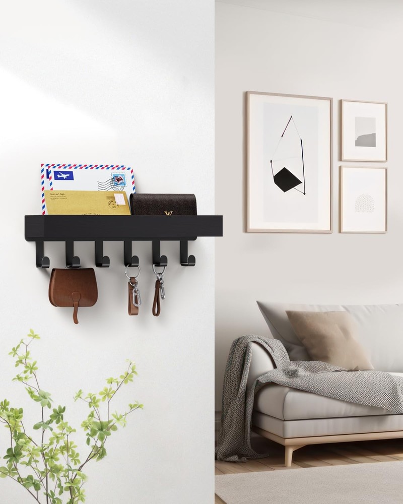 Key Holder Wall Mount Adhesive Magnetic - Hanging Hooks Medium, Black