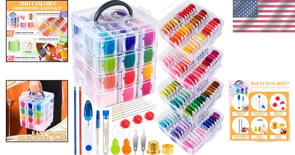 Complete 262-Piece Embroidery Thread Kit: Organized Storage & Essential Tools