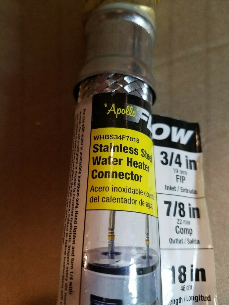 Apollo Flow Stainless Steel Water Heater Connector 3/4in FIP 7/8in COMP 18in