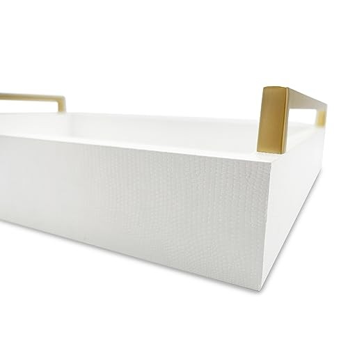 Faux Leather Rectangular Tray, 15"W x 11"L x 2"H Snow White