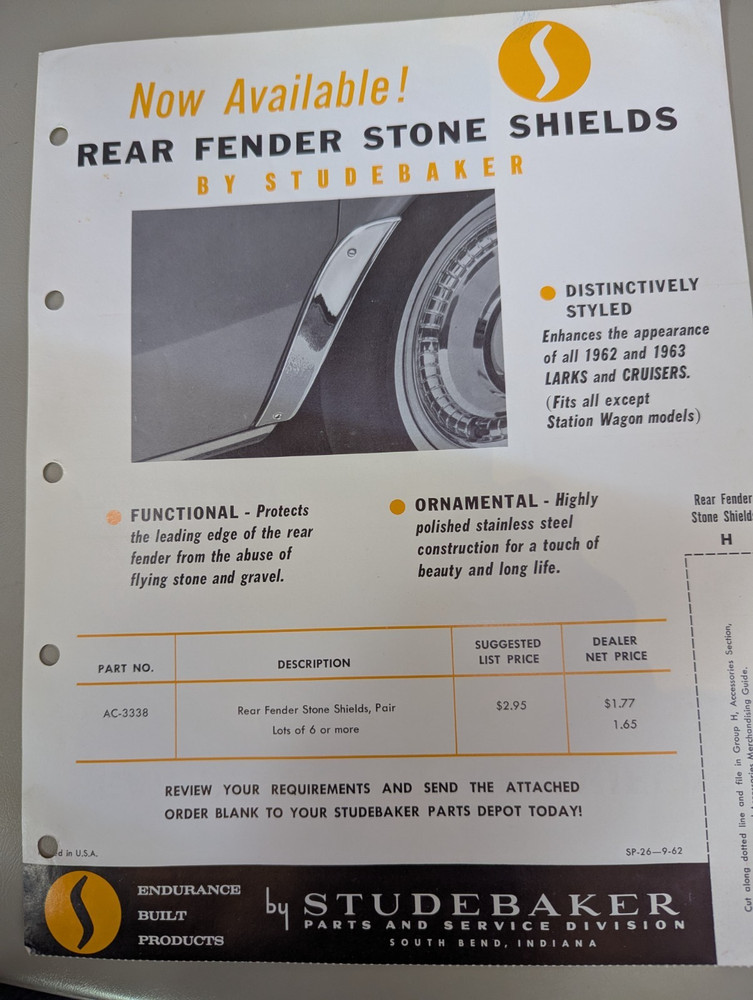 Studebaker Accessories Fender Stone Shield Flyer