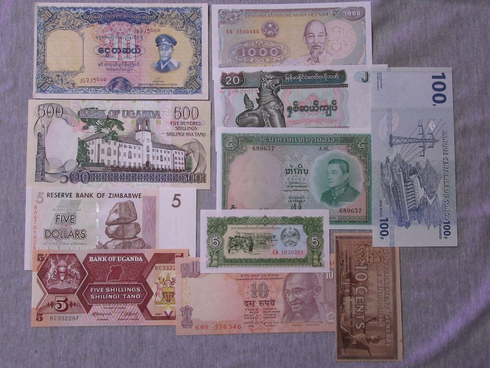 ELEPHANT banknote set 11 notes ALL NEW NOTES Burma Lao Uganda