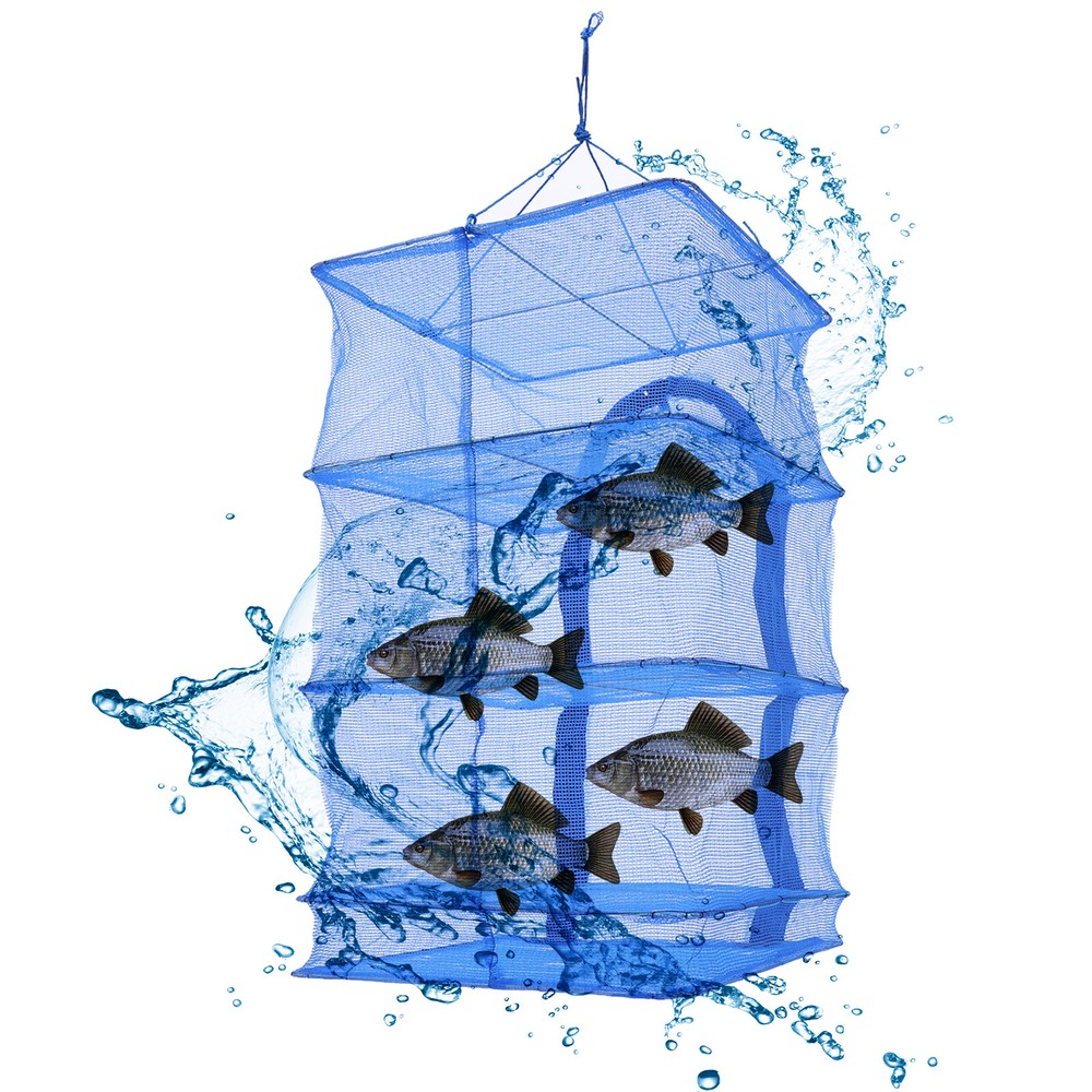 Space-Saving Wall Mounted Drying Rack, 4-Tier Folding Fish Mesh Dryer with