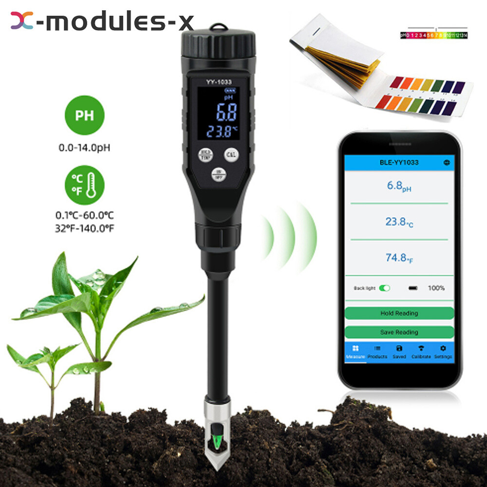 Backlight Soil PH Tester 0-14.0pH APP Soil Tester Data Logger LCD Temp Analyzer