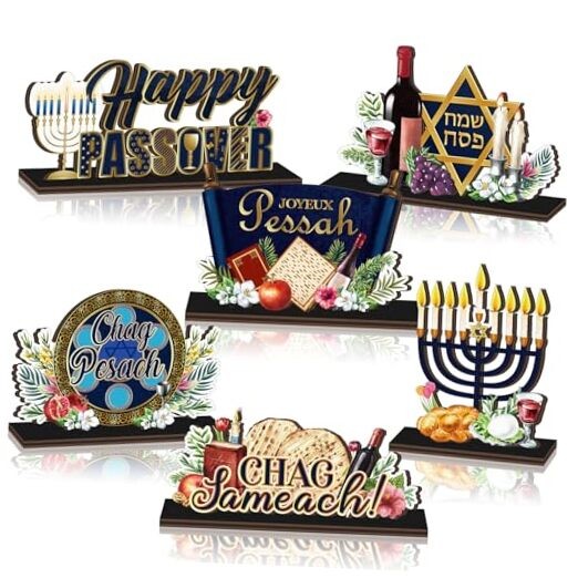 6 Pcs Table Decorations Signs Wooden Chag Sameach Tabletop Passover