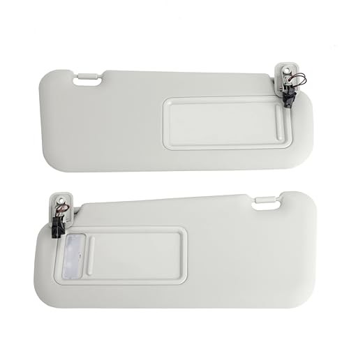 Grey Left Driver and Right Passenger Side Sun Visor with Light and Mirror Pair
