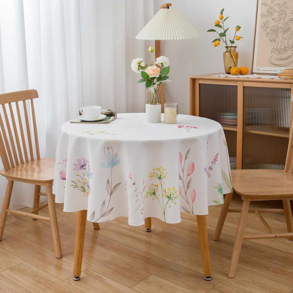 Round Spring Tablecloth 70 Inch Round Floral Tablecloth - 70" Polyester Flowe...
