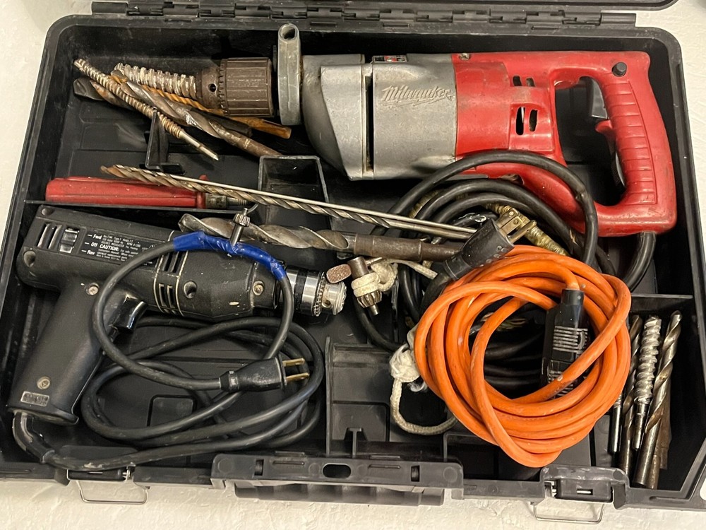 Milwaukee Hammer Drill, Black & Decker Drill + 18 Drill Bits/Tools + DeWalt Case