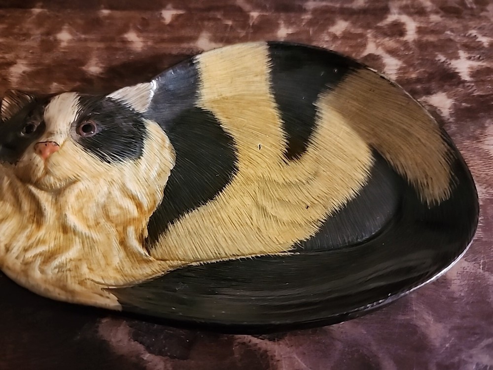 Lacquer Wood Cat Coin Dish Vintage