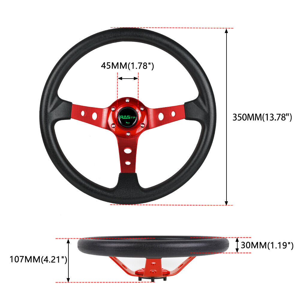 345mm Deep Dished Red Racing Steering Wheel with Ball Quick Release Adapter Kit
