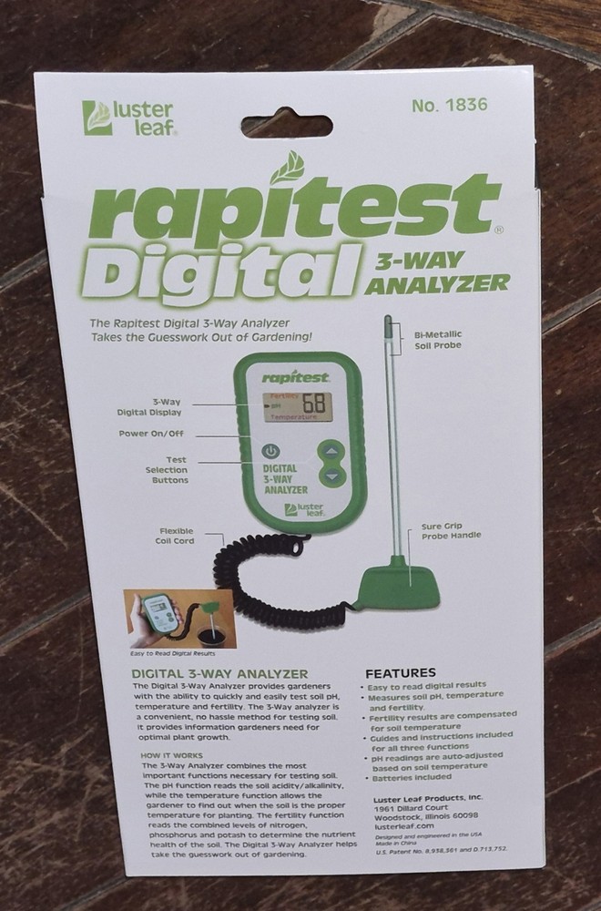 Rapitest Digital 3-Way Analyzer: Measures Soil pH, Temperature & Fertility #1836