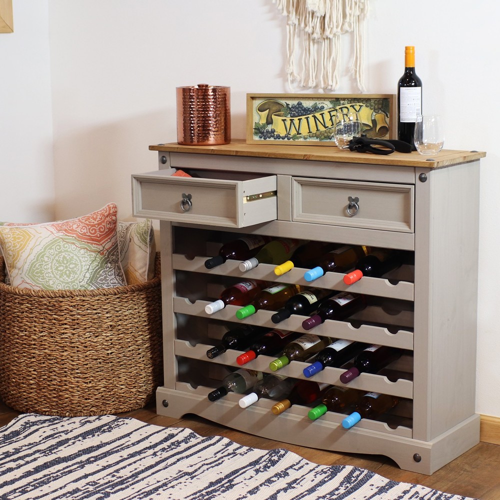 28-Bottle Solid Pine Freestanding Wine Rack - Gray - 34.5" by Sunnydaze
