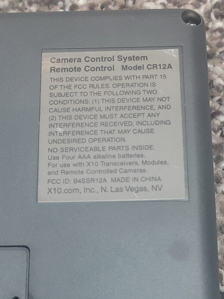 X10 Camera Control Remote Control Black Model CR12A (X-10 Home Automation)