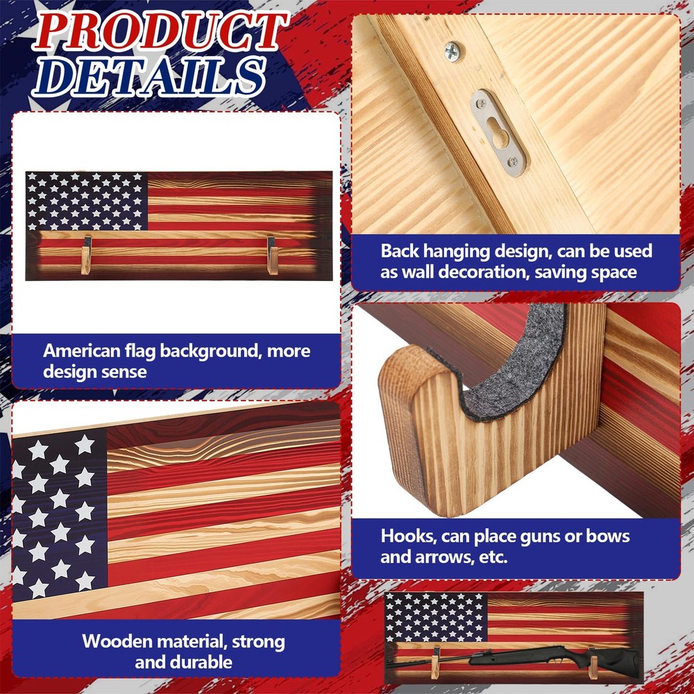 Wall Mount Gun Rack Indoor Rack for 2 Guns Wood Display Storage Shelf with Ameri