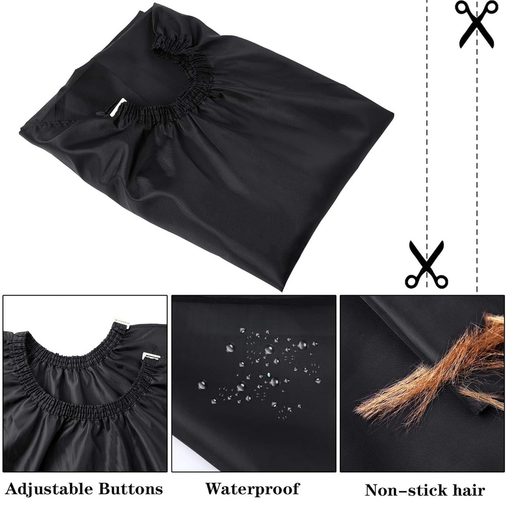 Adjustable Black Barber Cape with Duster Brush - Large, Lightweight & Durable