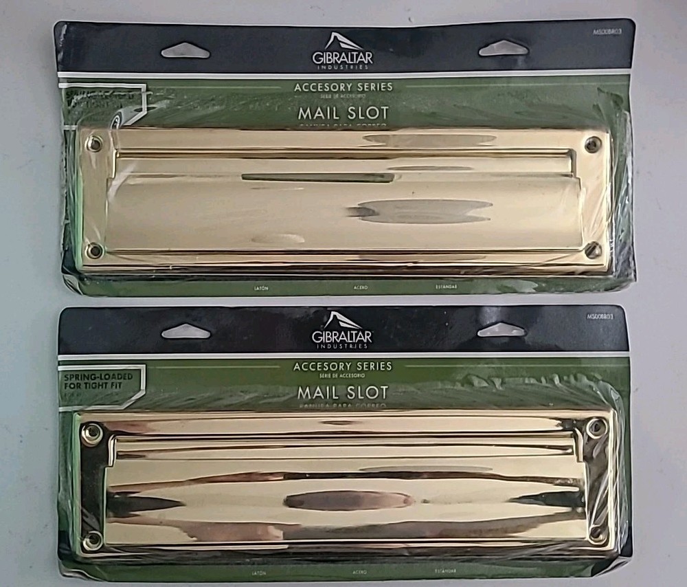 2 Gibraltar MS00BR03 Spring Loaded Polished Brass Mail Slots (B3-D18)