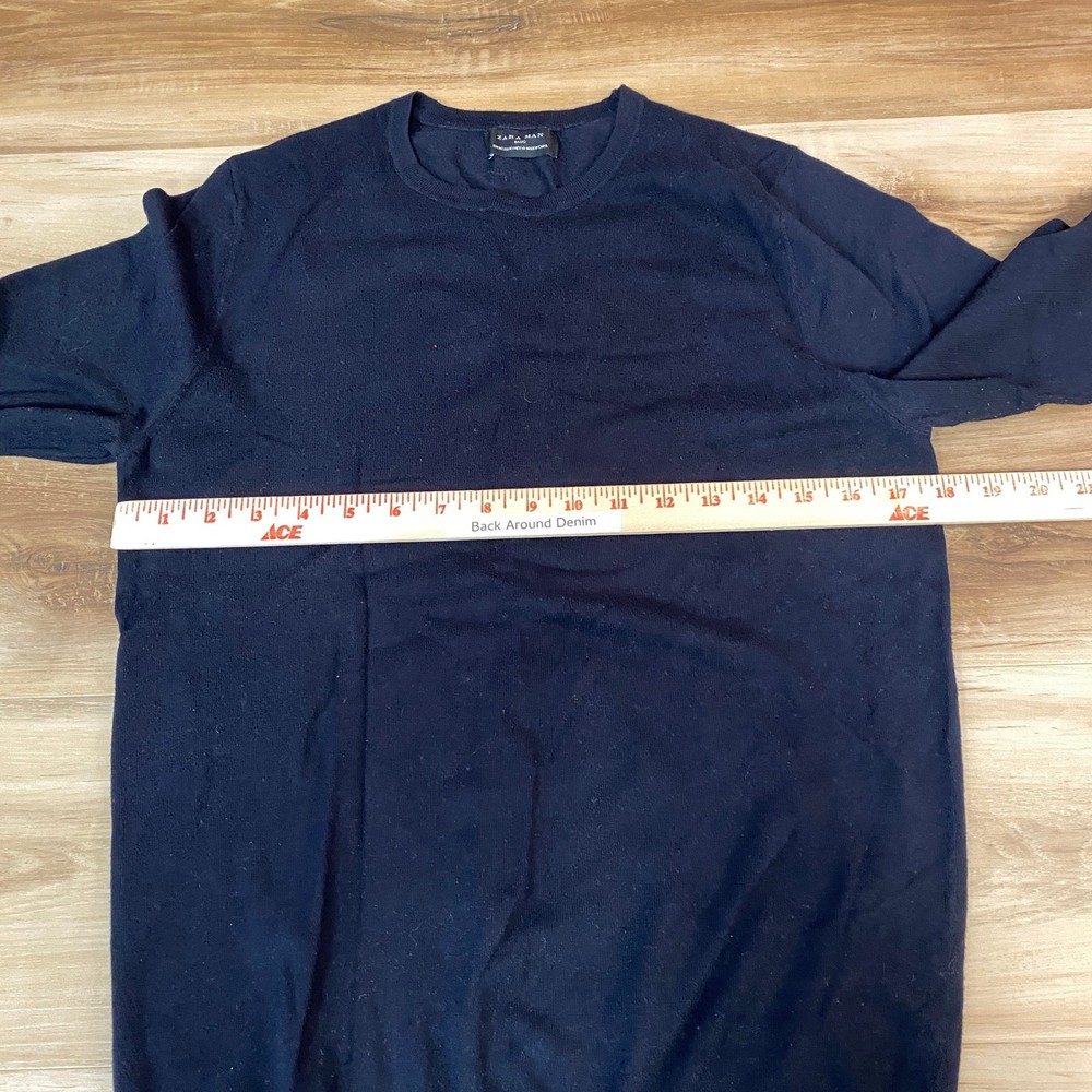ZARA Sweater Mens Medium Navy Blue Basic Crew Neck Long Sleeve