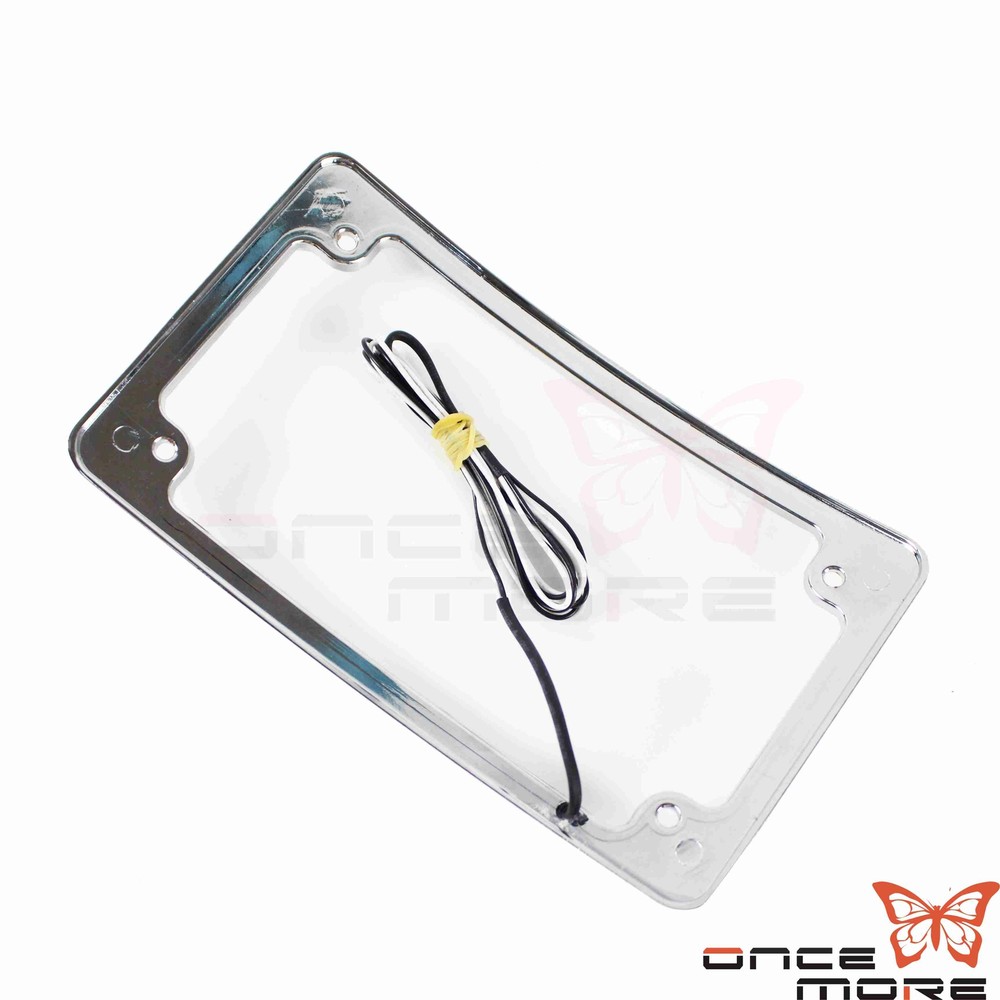 Chrome Motorcycle Curved License Plate Holder Frame & LED Plate Light For Harley