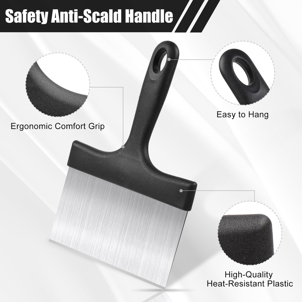 Grill Scraper, Griddle Food Scraper with Handle for Sliver&Black