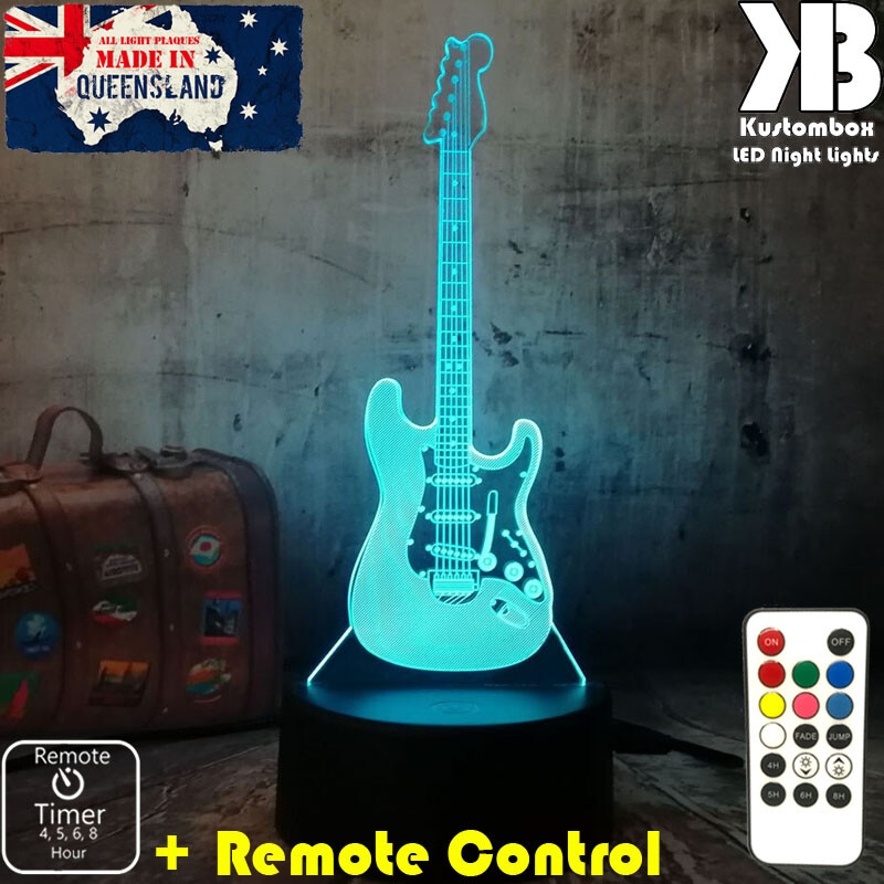 ELECTRIC GUITAR 6 STRINGS 3D LED BATTERY USB NIGHT LIGHT 7 COLOURS + REMOTE