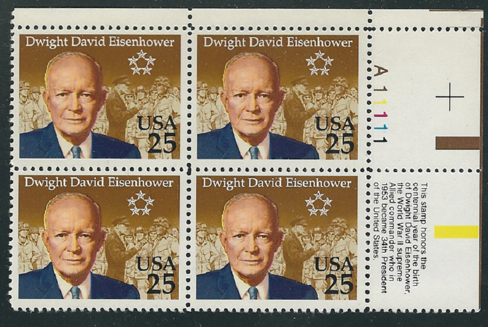 Scott #2513.. 25 Cent.....Eisenhower... Plate Block