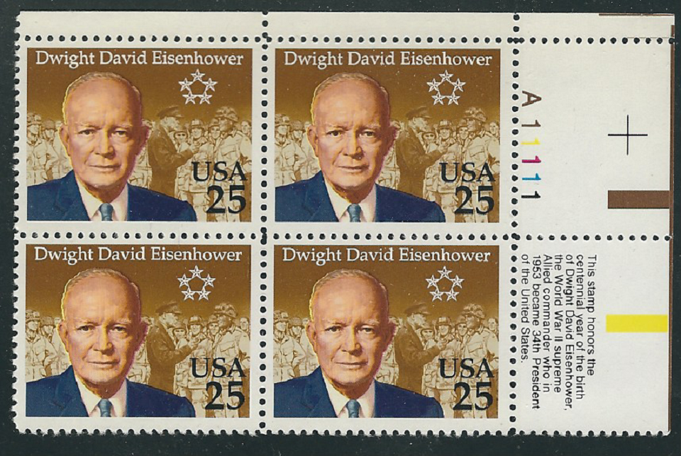 Scott #2513.. 25 Cent.....Eisenhower... Plate Block