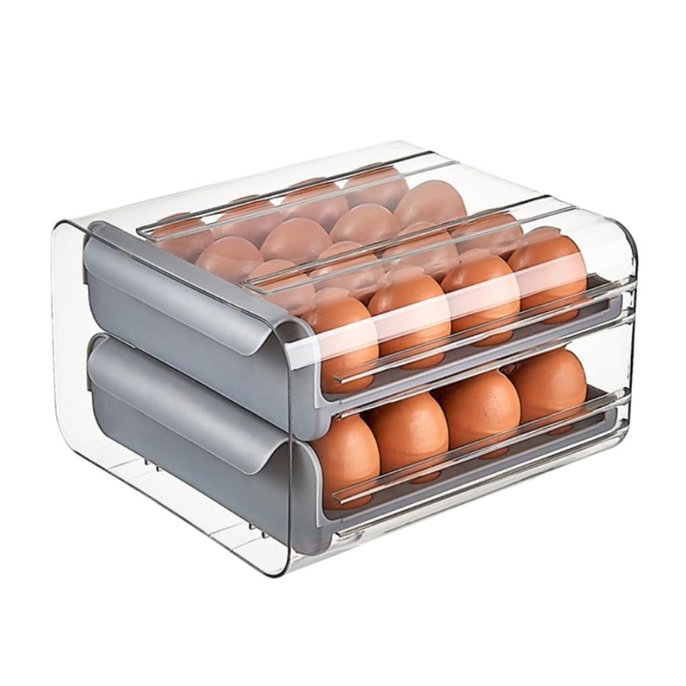 BAOBEYTI Egg Container Holders Dispenser for Refrigerator 32 Eggs, 2 Tier Clear