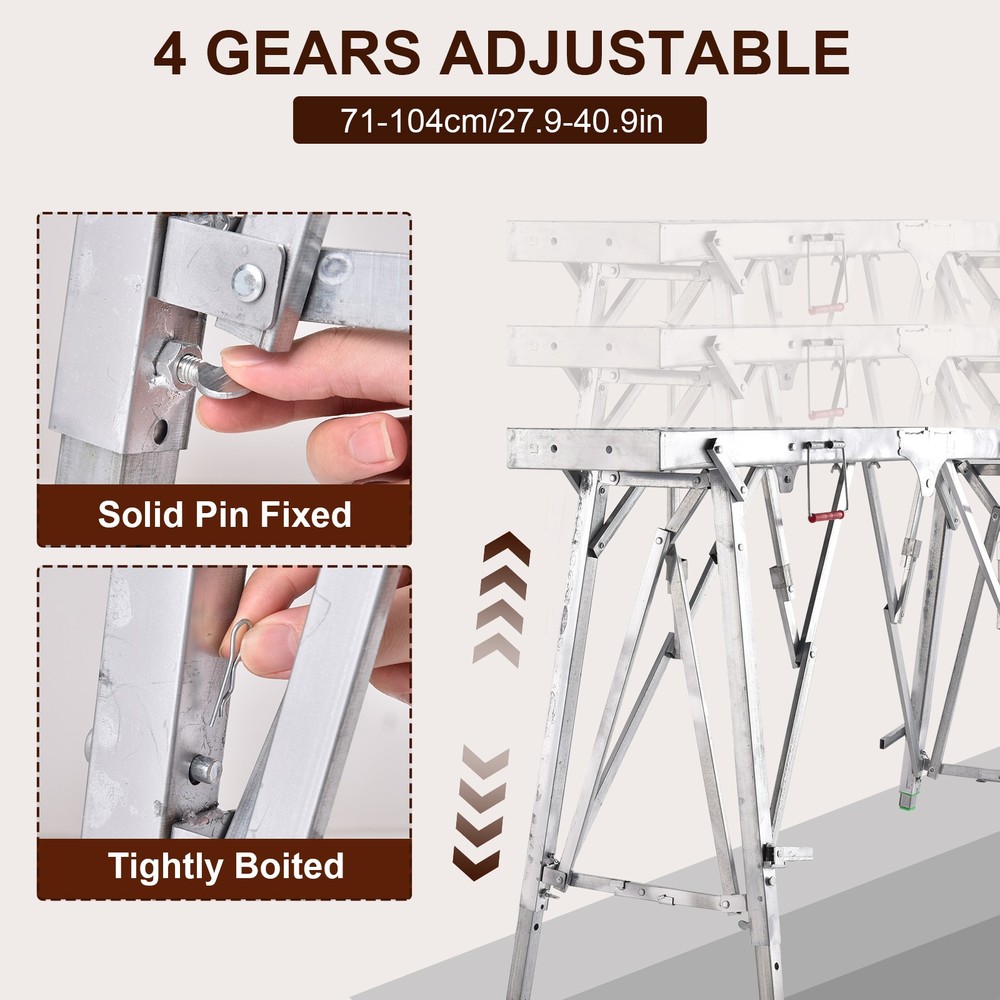 Scaffold Work Platforms Height adjustable 81-114cm Rustproof Work Bench Metal
