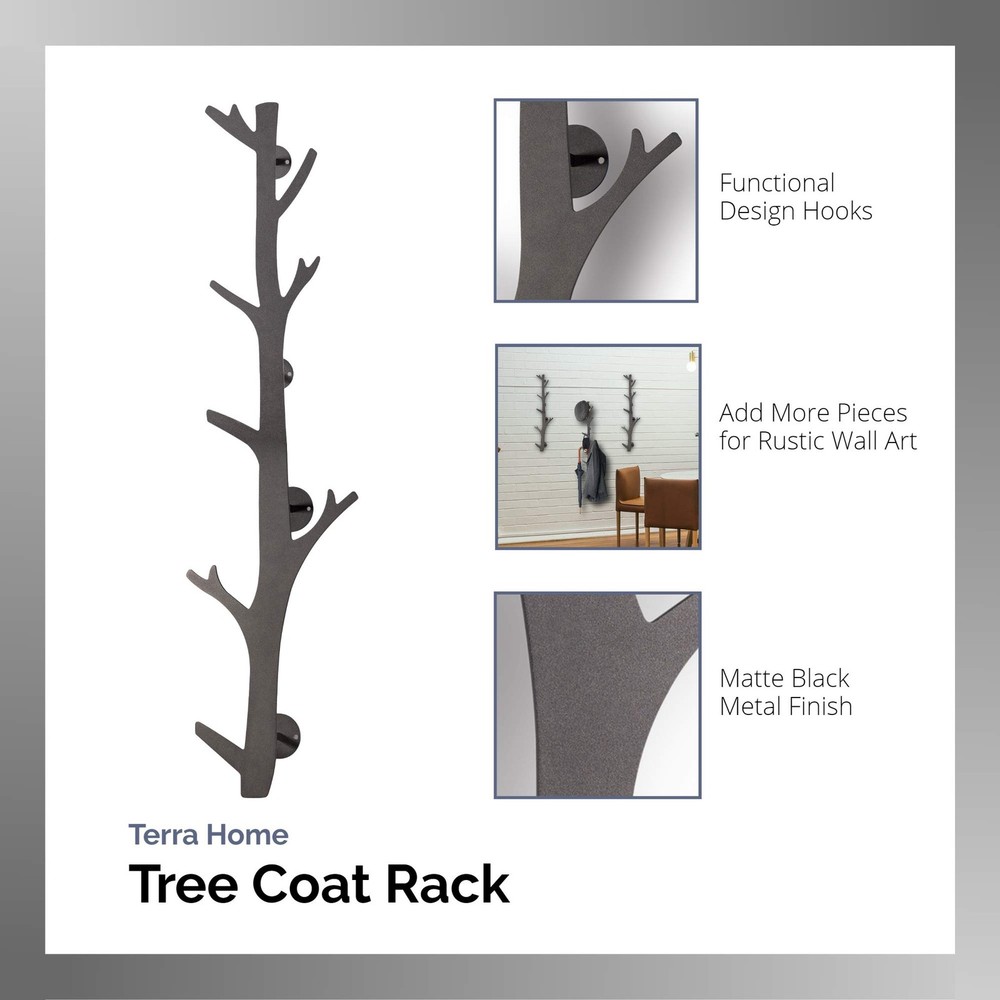 Tree Branch Coat & Hat Rack Wall Mount with 8 Vertical Hooks for Caps, Coats,...