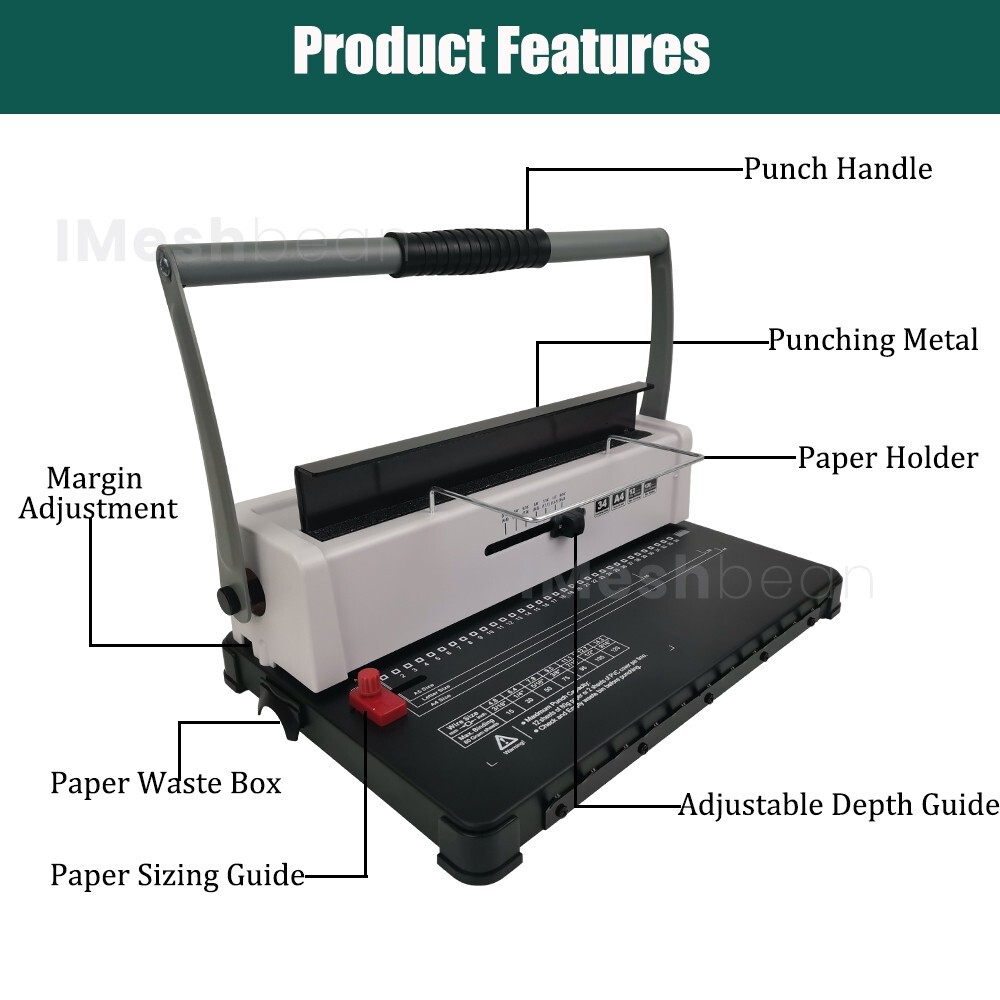 Manual Spiral Coil Binding Machine 34 Holes Puncher Documents Office 120 Sheets