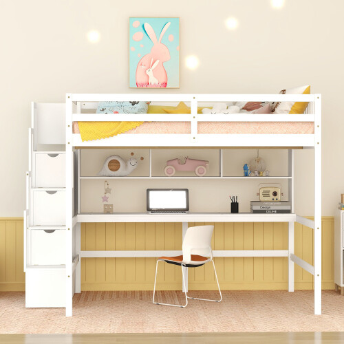 Full Size Loft Bed with Desk & Storage Staircases Full Size Loft Bunk Bed Frames