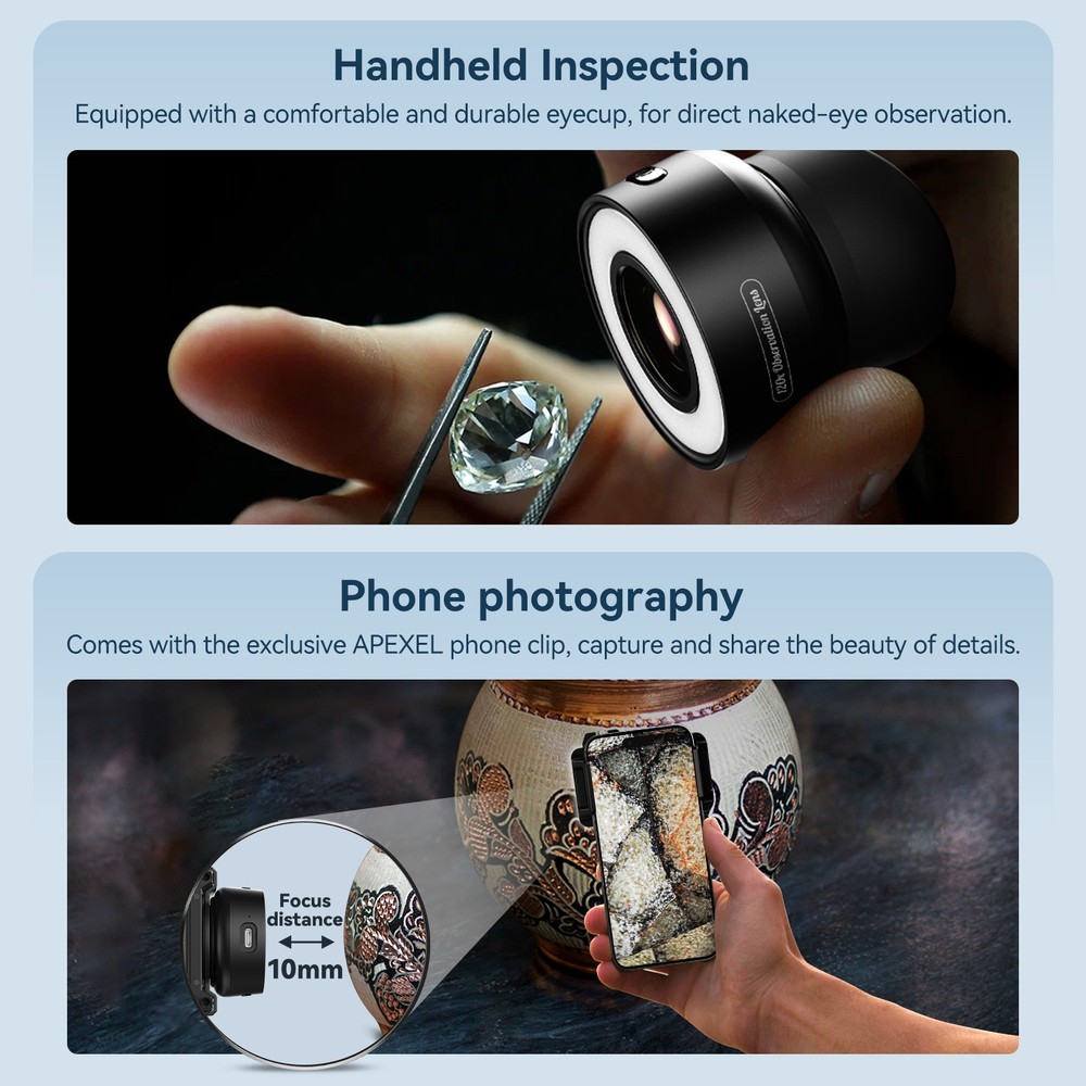APEXEL 120X Phone Microscope Lens, For iPhone/Android, Mini Pocket Microscope