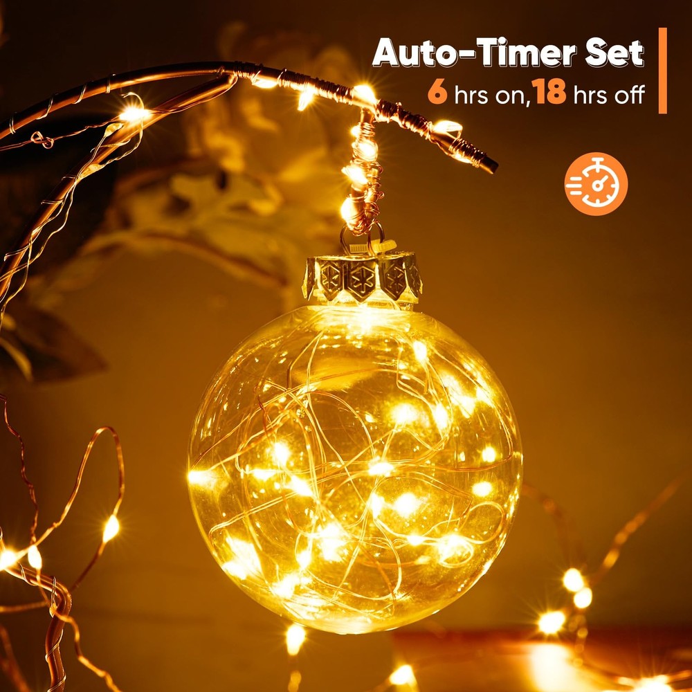 2 Pack 16.4 Ft. Battery Operated Outdoor String Lights with Remote & Timer, L...