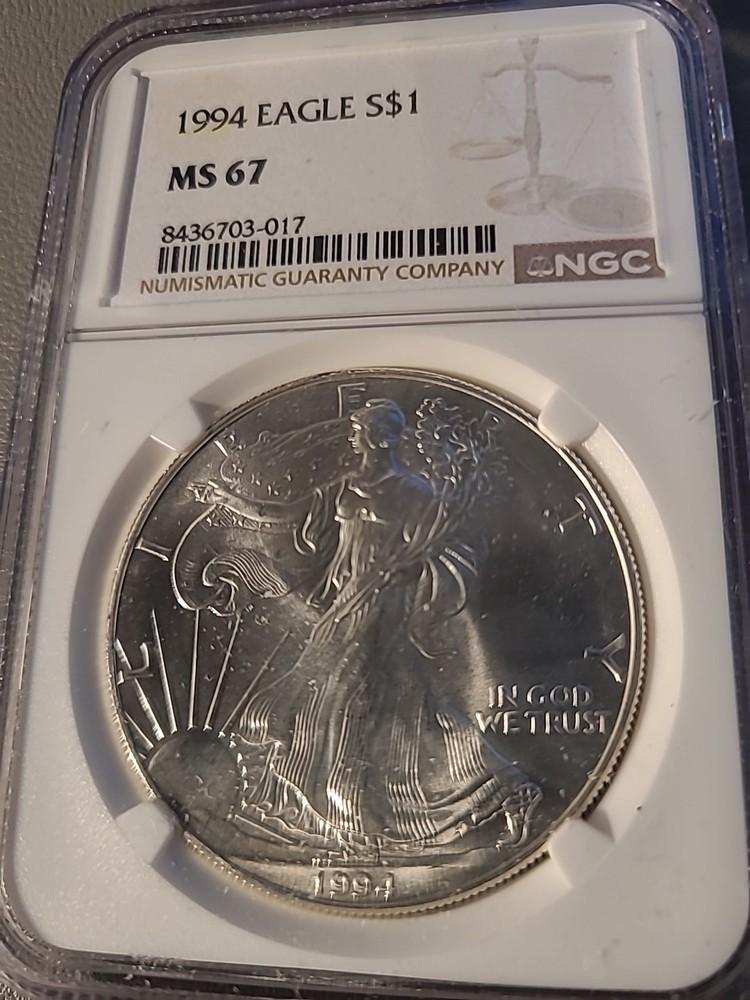 1994 $1 Silver American Eagle--NGC UNC MS67